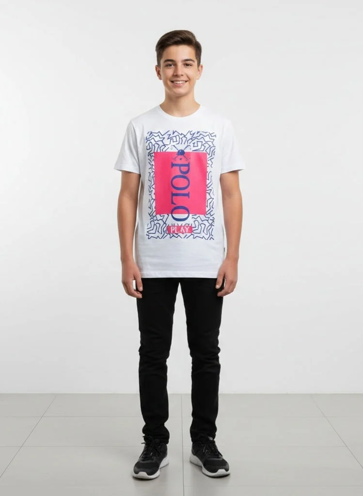 لعب البولو Boys Graphic T-shirt -WHITE